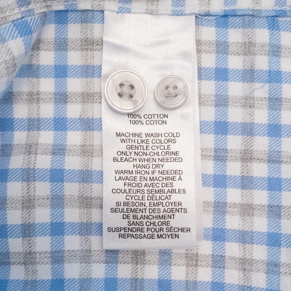 UNTUCKit Button-Down Mens Large Blue Grey Gingham Slim Fit Cotton Shirt